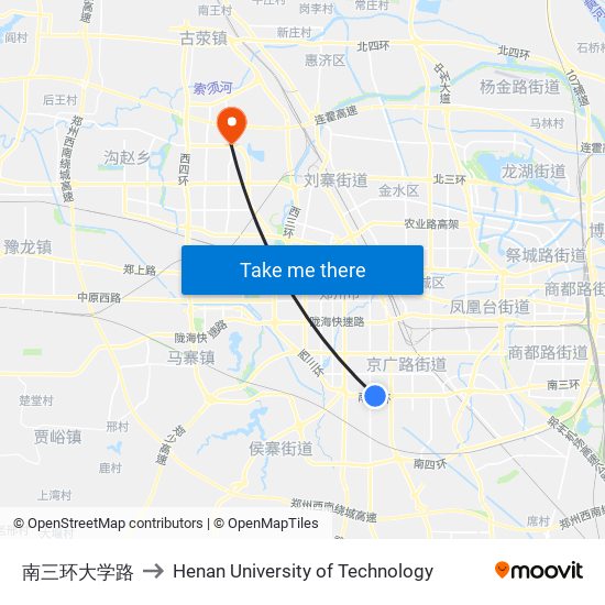 南三环大学路 to Henan University of Technology map