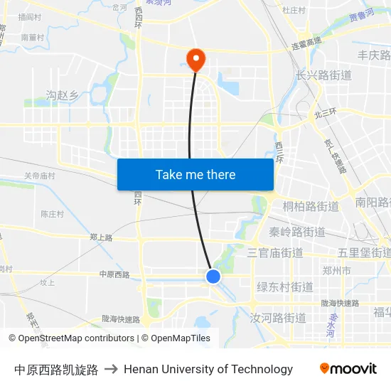 中原西路凯旋路 to Henan University of Technology map
