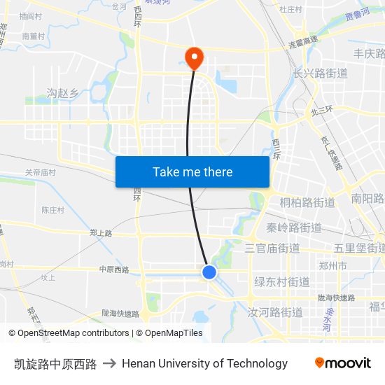 凯旋路中原西路 to Henan University of Technology map