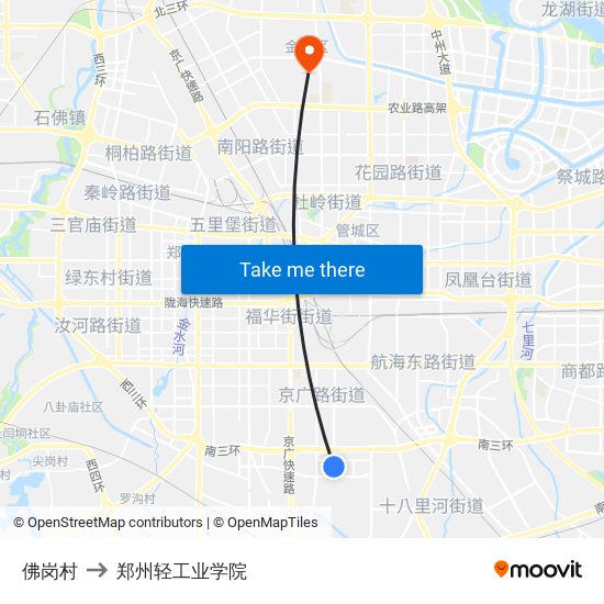 佛岗村 to 郑州轻工业学院 map