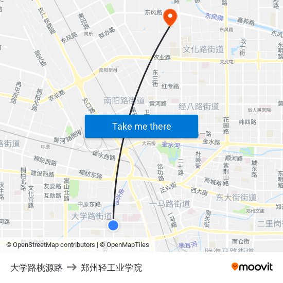 大学路桃源路 to 郑州轻工业学院 map