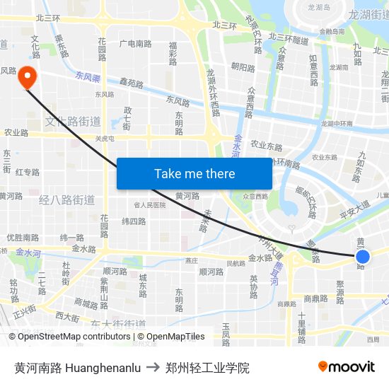 黄河南路 Huanghenanlu to 郑州轻工业学院 map