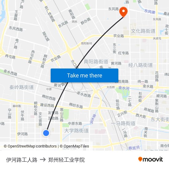 伊河路工人路 to 郑州轻工业学院 map