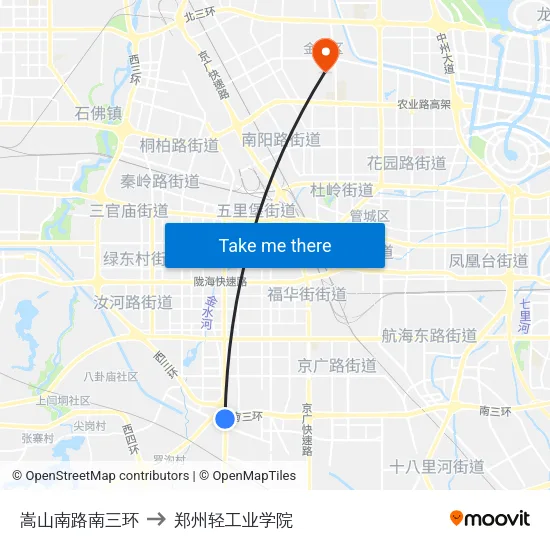 嵩山南路南三环 to 郑州轻工业学院 map