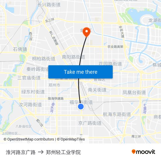 淮河路京广路 to 郑州轻工业学院 map