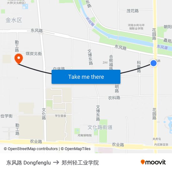 东风路 Dongfenglu to 郑州轻工业学院 map