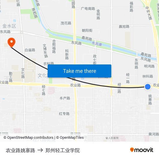 农业路姚寨路 to 郑州轻工业学院 map