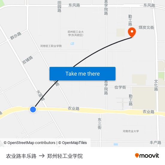 农业路丰乐路 to 郑州轻工业学院 map