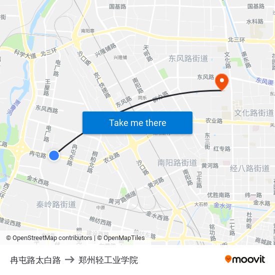 冉屯路太白路 to 郑州轻工业学院 map