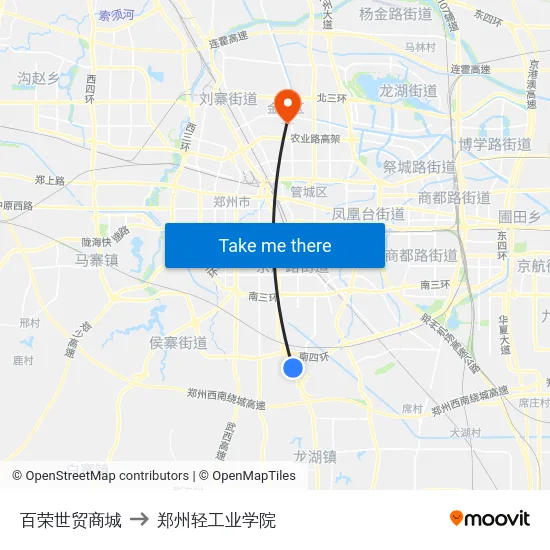 百荣世贸商城 to 郑州轻工业学院 map
