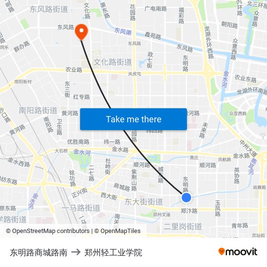 东明路商城路南 to 郑州轻工业学院 map