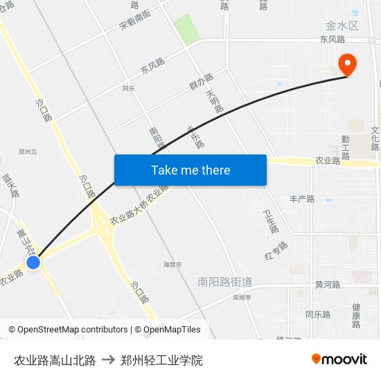 农业路嵩山北路 to 郑州轻工业学院 map