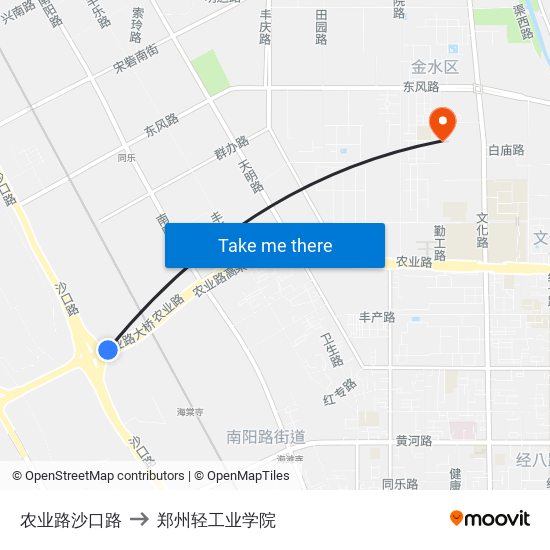 农业路沙口路 to 郑州轻工业学院 map