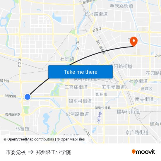 市委党校 to 郑州轻工业学院 map