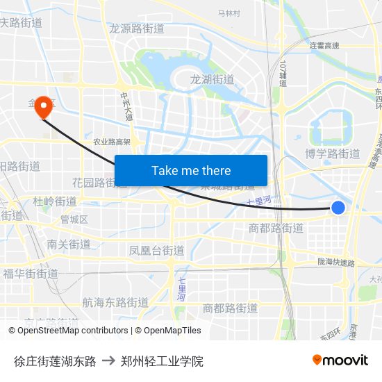 徐庄街莲湖东路 to 郑州轻工业学院 map