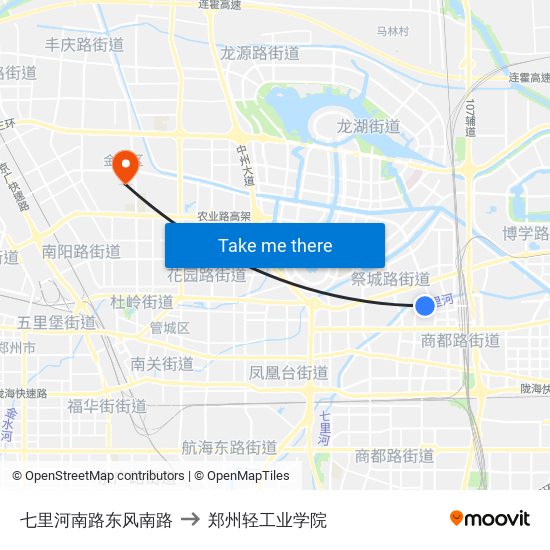 七里河南路东风南路 to 郑州轻工业学院 map