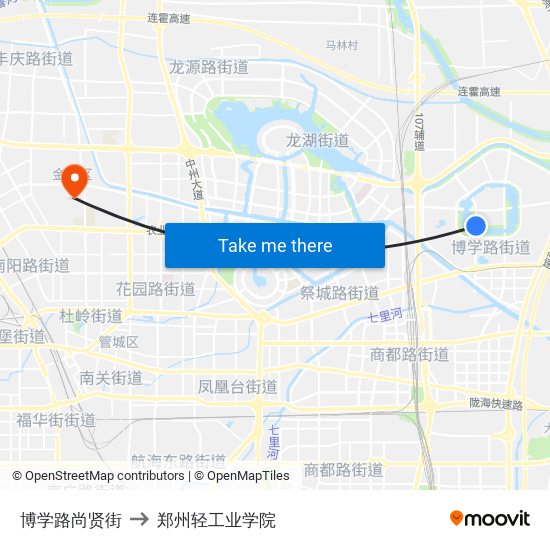 博学路尚贤街 to 郑州轻工业学院 map