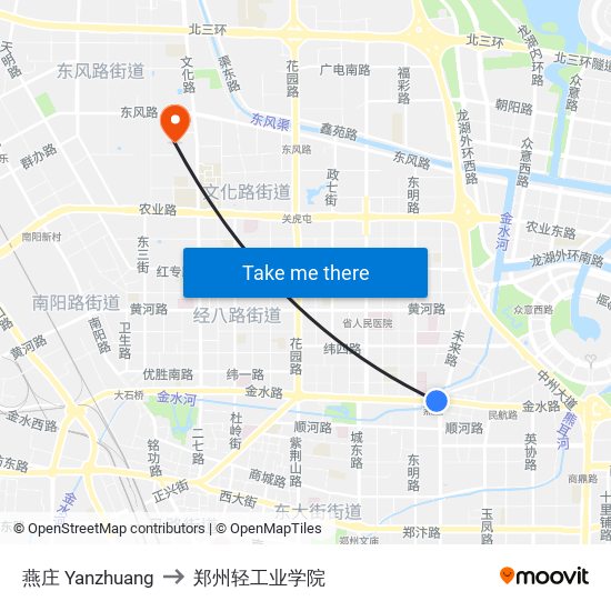 燕庄 Yanzhuang to 郑州轻工业学院 map