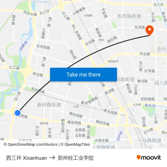 西三环 Xisanhuan to 郑州轻工业学院 map