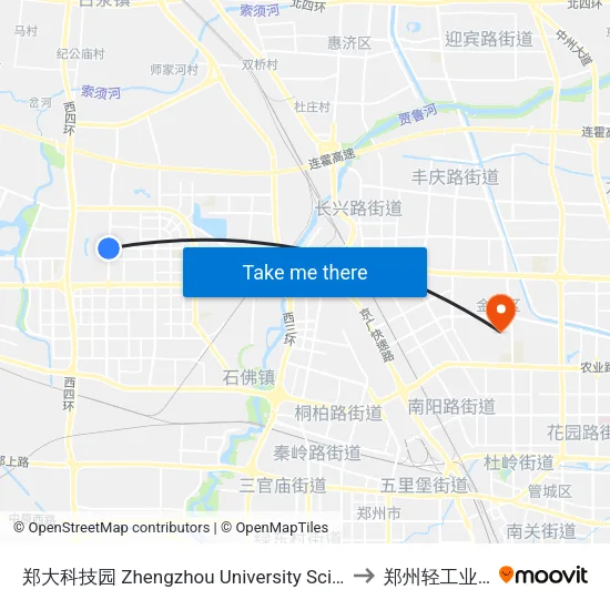 郑大科技园 Zhengzhou University Sci-Tech Park to 郑州轻工业学院 map