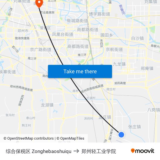 综合保税区 Zonghebaoshuiqu to 郑州轻工业学院 map