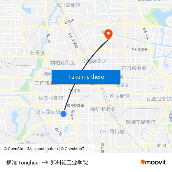 桐淮 Tonghuai to 郑州轻工业学院 map