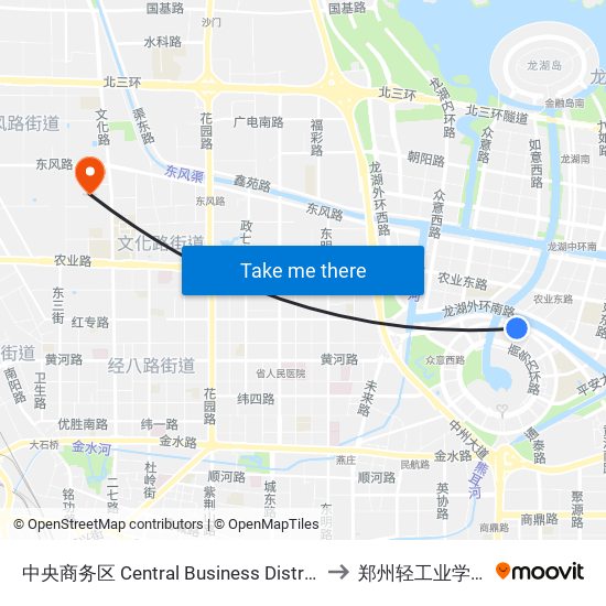 中央商务区 Central Business District to 郑州轻工业学院 map