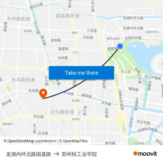龙湖内环北路国基路 to 郑州轻工业学院 map