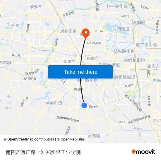 南四环京广路 to 郑州轻工业学院 map