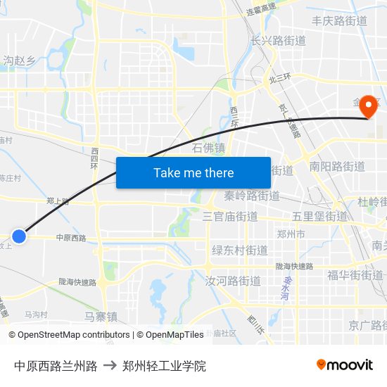 中原西路兰州路 to 郑州轻工业学院 map