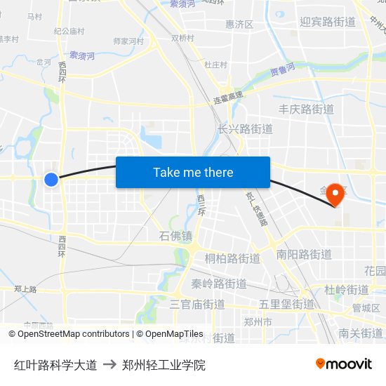 红叶路科学大道 to 郑州轻工业学院 map