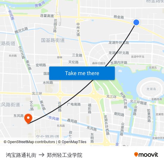 鸿宝路通礼街 to 郑州轻工业学院 map