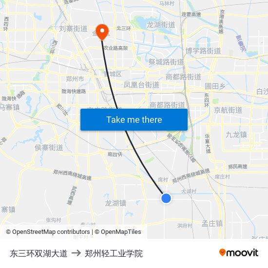 东三环双湖大道 to 郑州轻工业学院 map