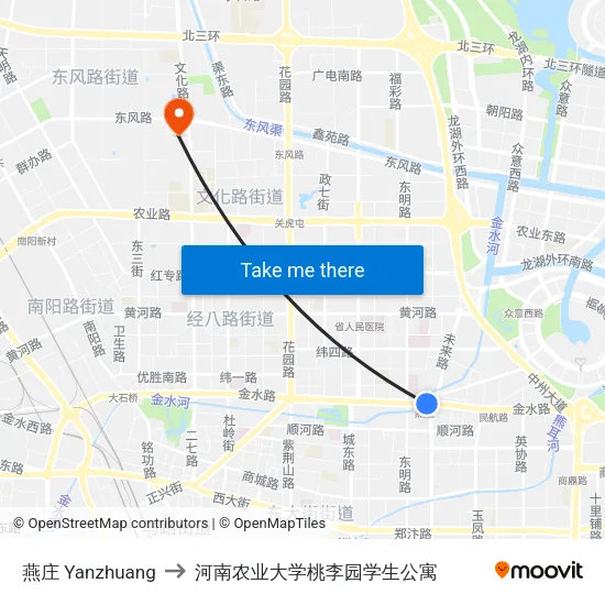 燕庄 Yanzhuang to 河南农业大学桃李园学生公寓 map