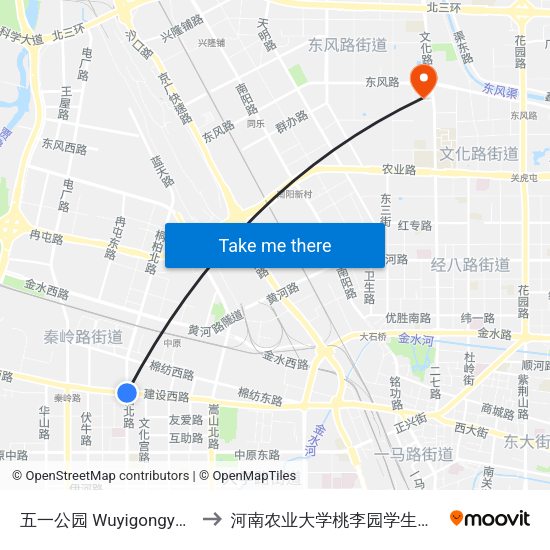 五一公园 Wuyigongyuan to 河南农业大学桃李园学生公寓 map