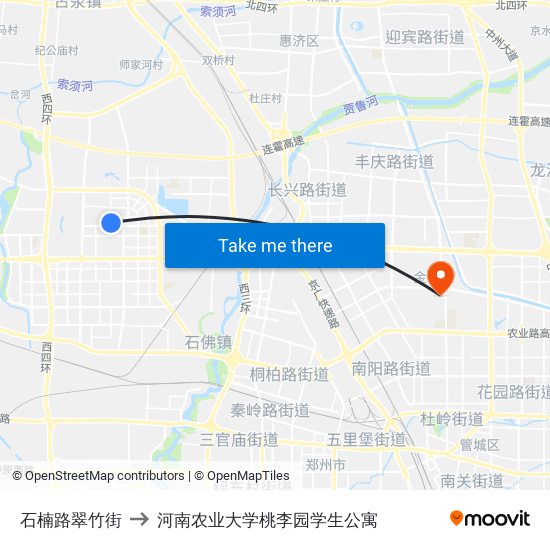 石楠路翠竹街 to 河南农业大学桃李园学生公寓 map