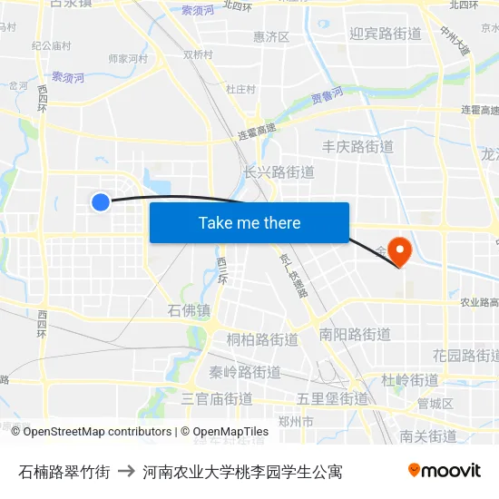 石楠路翠竹街 to 河南农业大学桃李园学生公寓 map