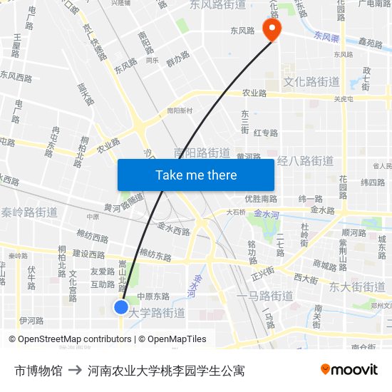 市博物馆 to 河南农业大学桃李园学生公寓 map