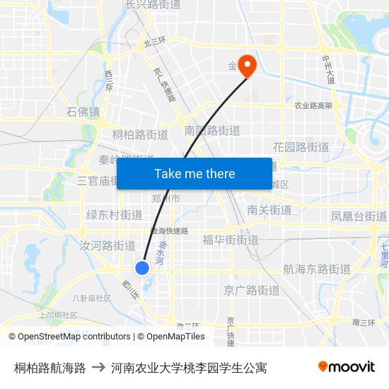 桐柏路航海路 to 河南农业大学桃李园学生公寓 map