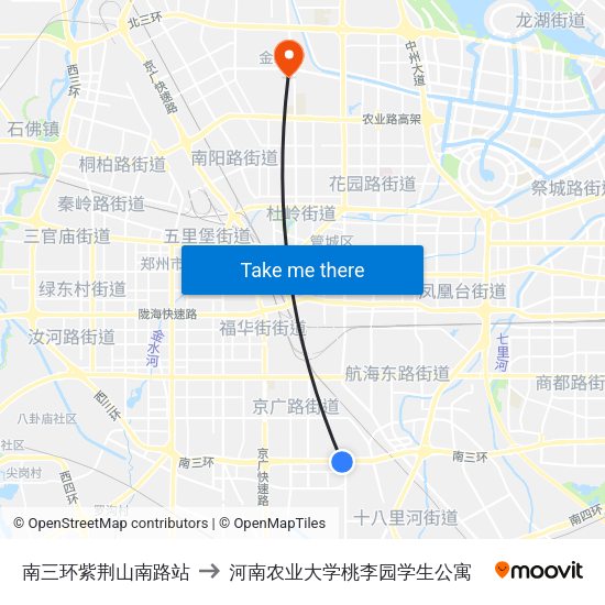 南三环紫荆山南路站 to 河南农业大学桃李园学生公寓 map