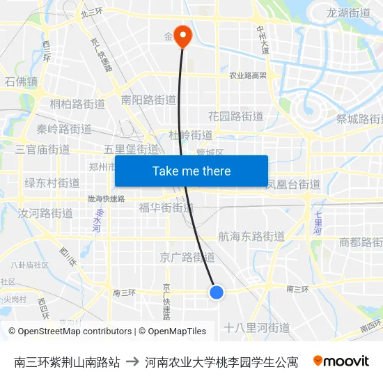 南三环紫荆山南路站 to 河南农业大学桃李园学生公寓 map