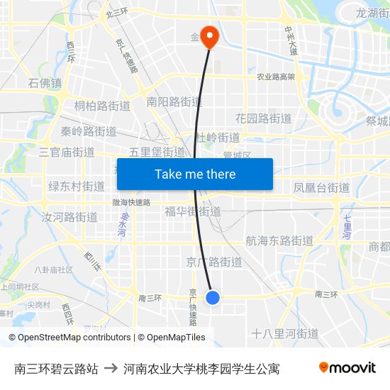 南三环碧云路站 to 河南农业大学桃李园学生公寓 map