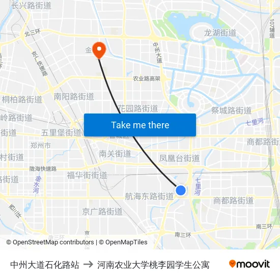 中州大道石化路站 to 河南农业大学桃李园学生公寓 map