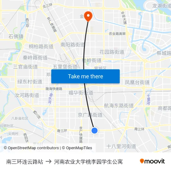 南三环连云路站 to 河南农业大学桃李园学生公寓 map