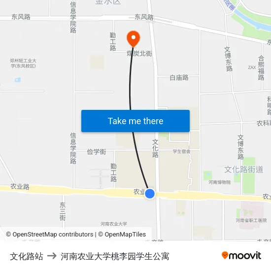 文化路站 to 河南农业大学桃李园学生公寓 map