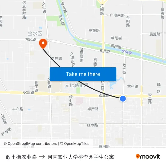 政七街农业路 to 河南农业大学桃李园学生公寓 map