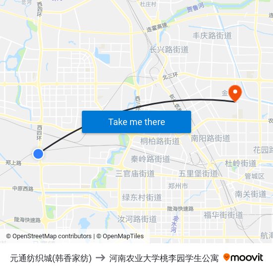 元通纺织城(韩香家纺) to 河南农业大学桃李园学生公寓 map