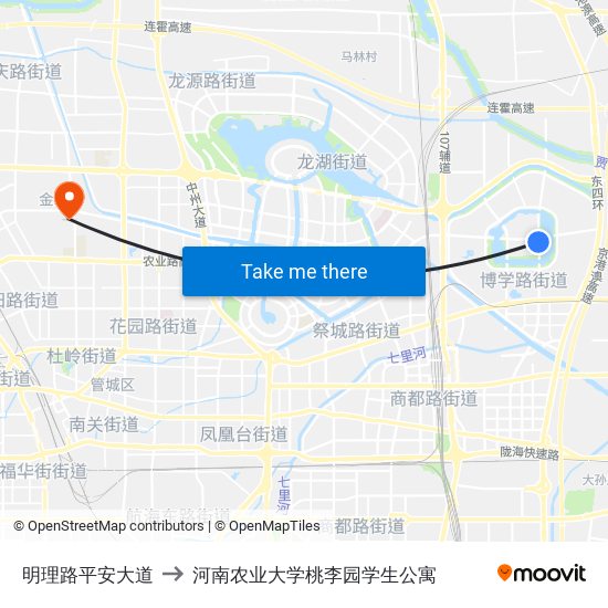 明理路平安大道 to 河南农业大学桃李园学生公寓 map