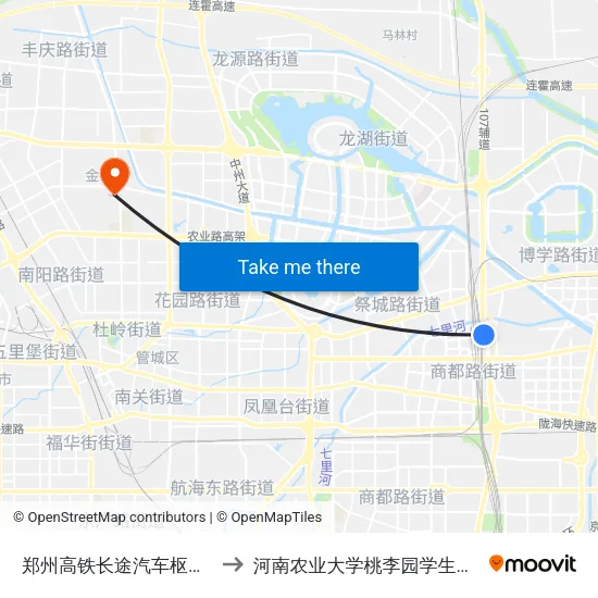 郑州高铁长途汽车枢纽站 to 河南农业大学桃李园学生公寓 map