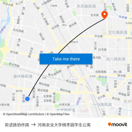前进路协作路 to 河南农业大学桃李园学生公寓 map